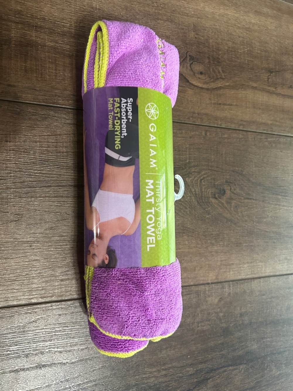 NWT Gaiam Thirsty Yoga Mat Towel - Purple/Lime Green